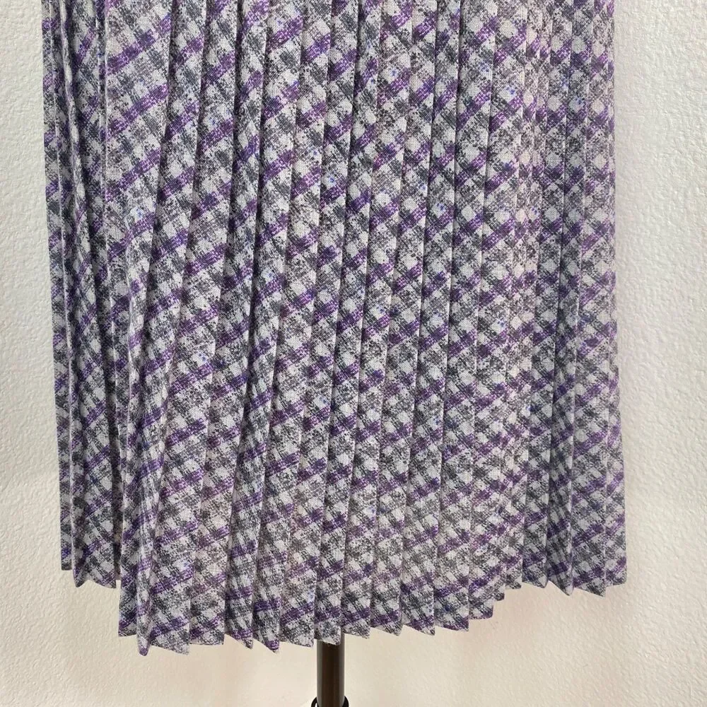 Vintage 80s Two-Piece Skirt & Blouse Med 8 Julie Miller Purple Plaid Lightweight
